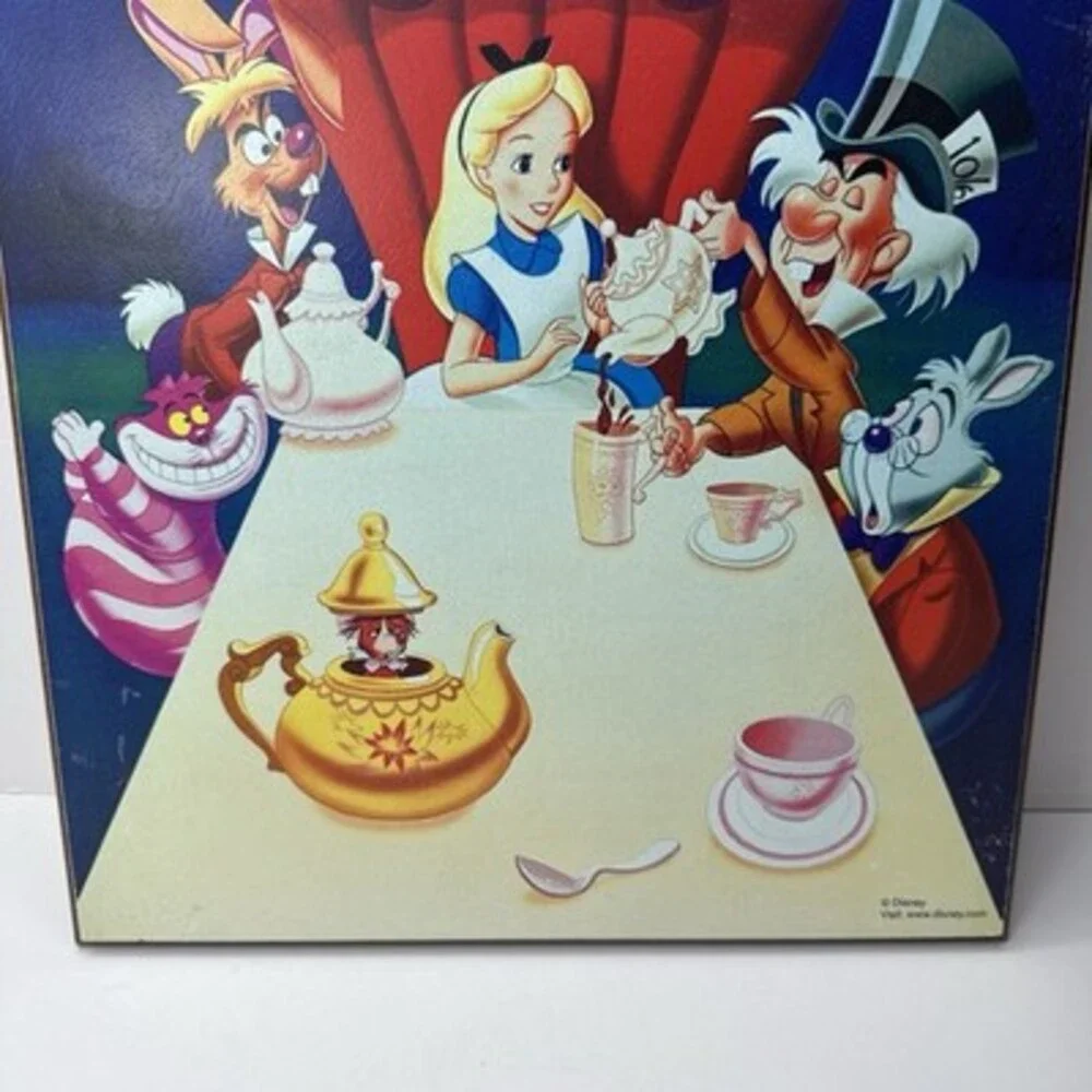 Rare Disney Alice In Wonderland Hanging Wooden Movie Wall Art Decor Tea Party HL